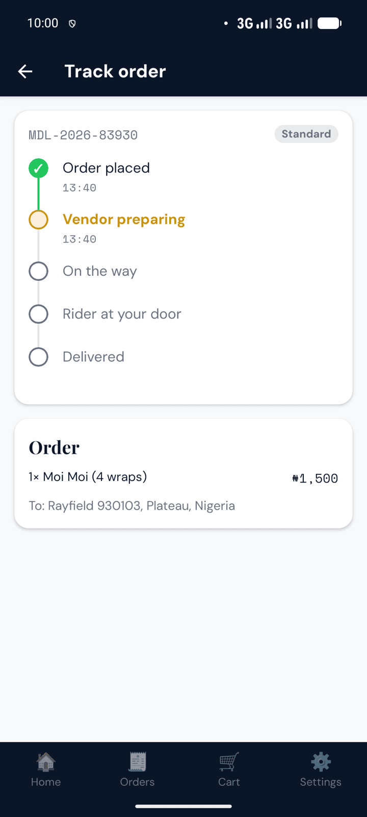 Tracking a MyDish order from pickup to arrival